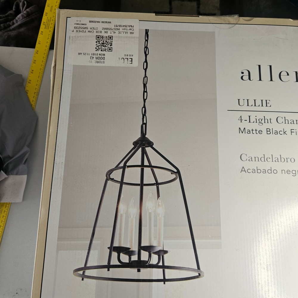 Allen + Roth Ullie 4-Light Matte Black‎ Chandelier Foyer Pendant Light ELW70062C